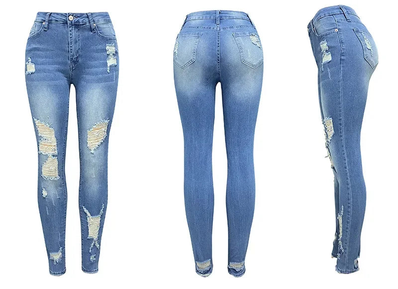 Levoire | Mode De Printemps Et D'Été, Jeans Déchirés, Taille Moyenne, Coupe Étroite, Pantalons Skinny