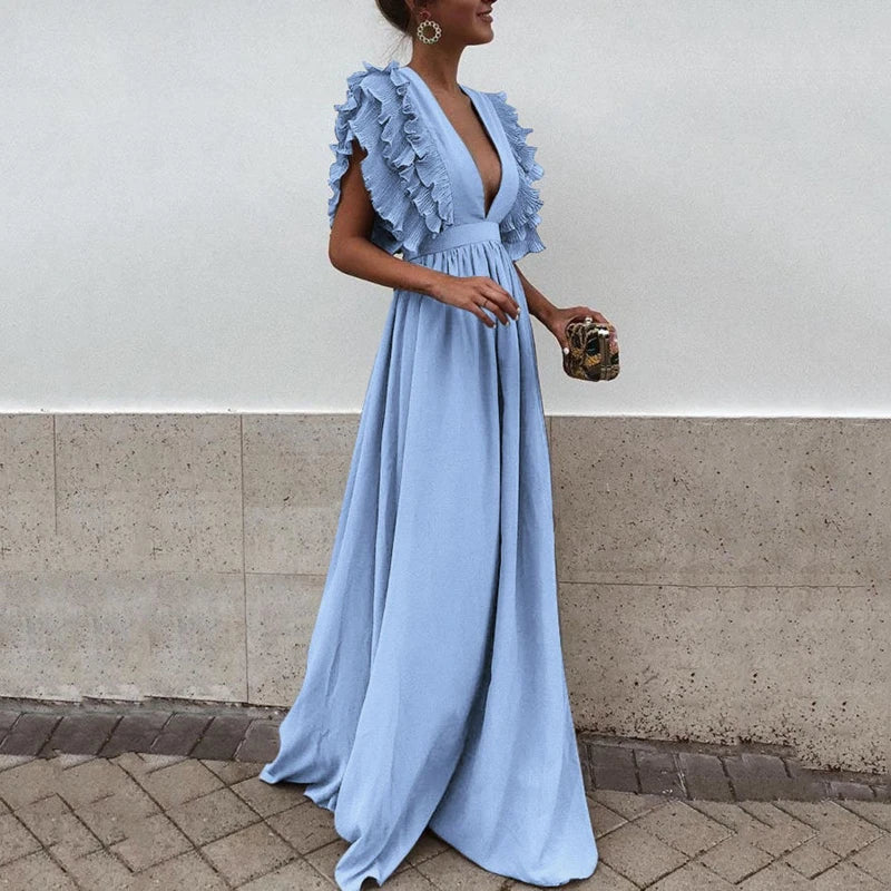 Levoire | Robe Élégante Avec Des Manches Froncées Bleu