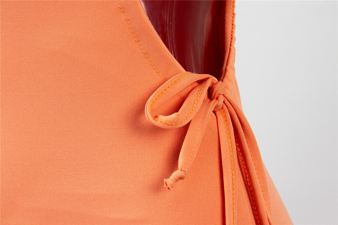 Levoire | Orange Round Neck Dress With Slit Mini Dress