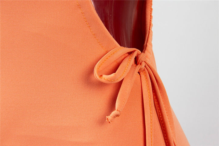 Levoire | Orange Round Neck Dress With Slit Mini Dress