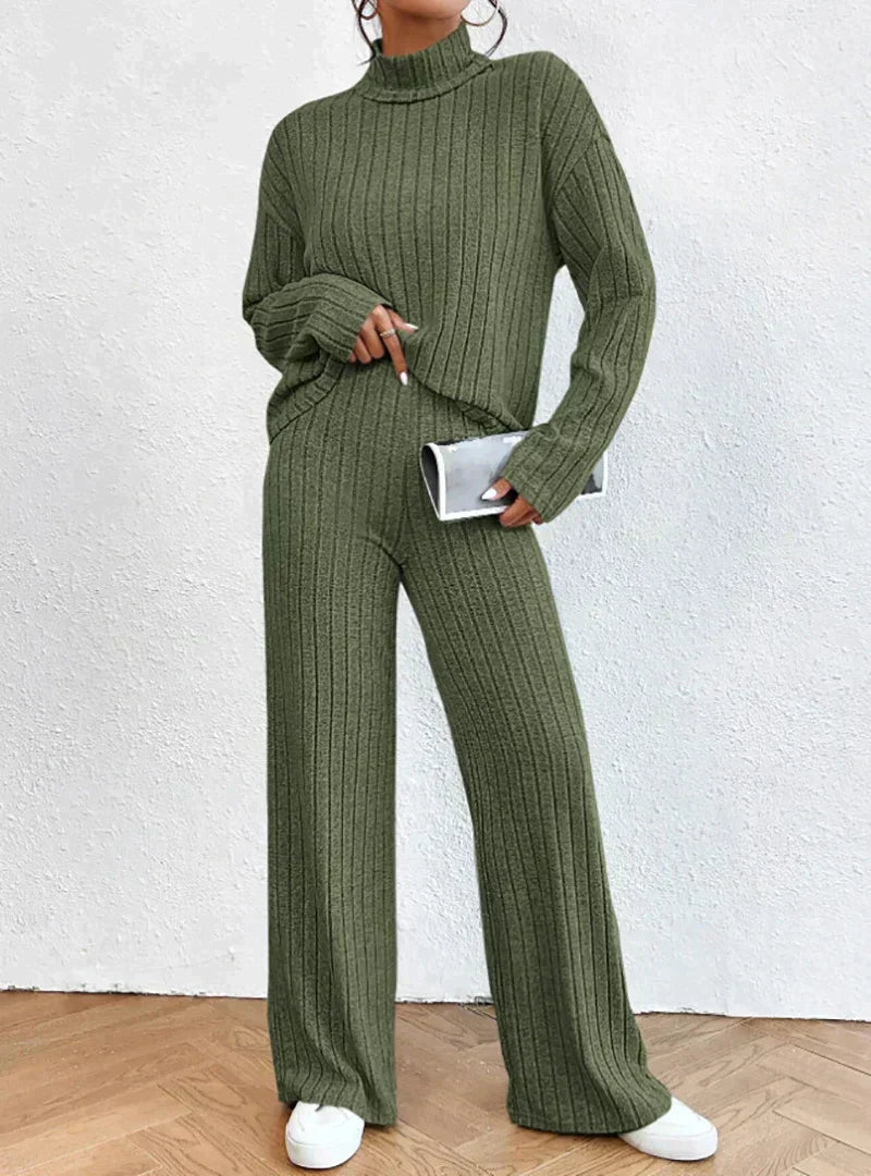 Levoire | Ensemble En Tricot 2 Pièces Avec Pull À Col Roulé Et Pantalon Vert