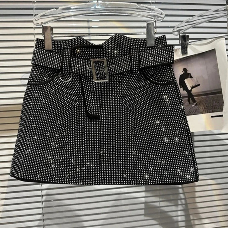 Levoire | Jupe Mini Sans Bretelles En Strass Brillant Et Ensemble De Crop Tops Robe