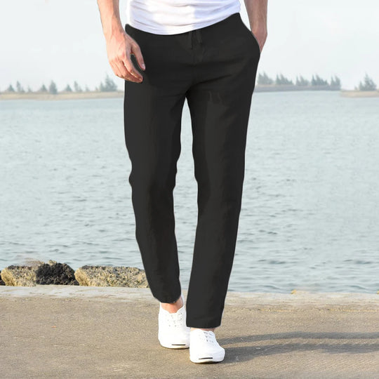 Levoire | Pantalon En Luxe Coton Lin Pour Hommes Noir