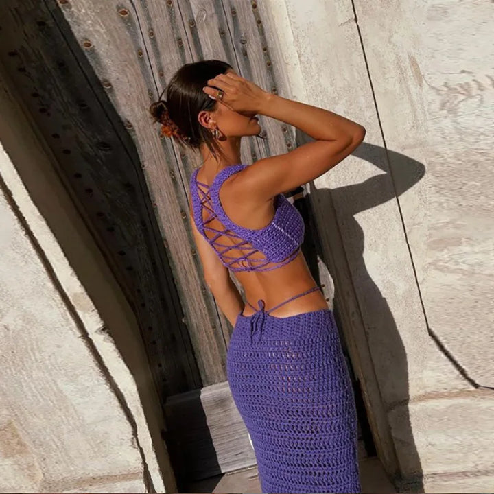 Levoire | Ensemble Crop Top Maxi Jupe Co Ord Tricoté Crochet Set