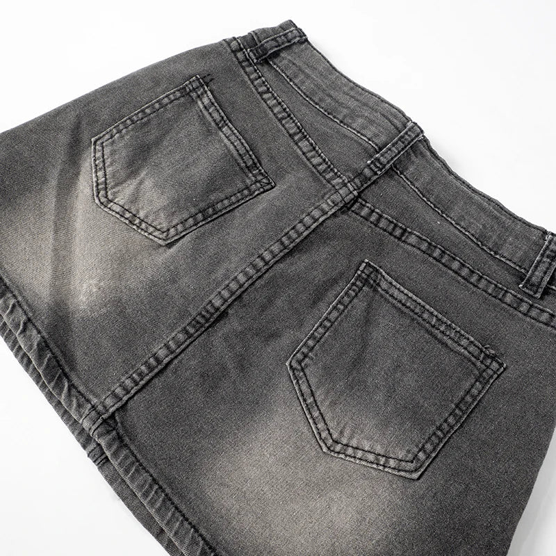 Levoire | Crop Top En Denim Brodé Mini Micro Y2K Jupe Corset Ensemble À Lacets