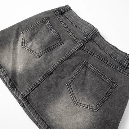 Levoire | Crop Top En Denim Brodé Mini Micro Y2K Jupe Corset Ensemble À Lacets