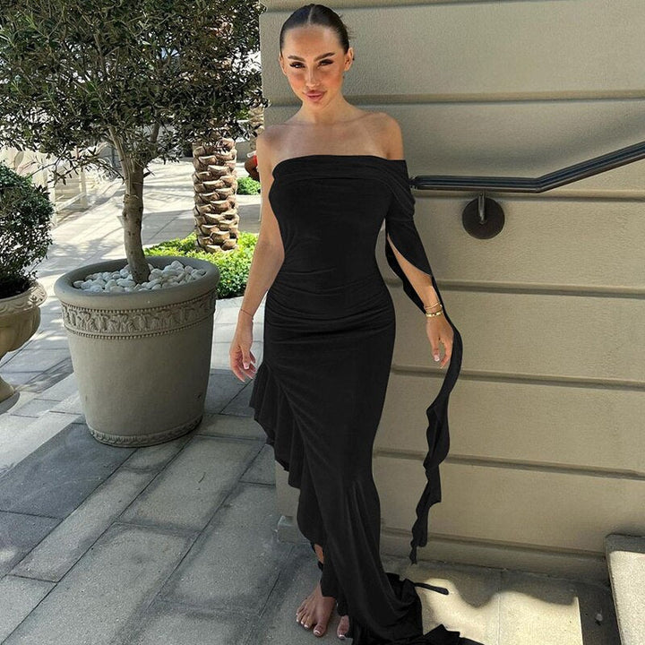 Levoire | Robes Maxi À Fente Haute Froncées Noir