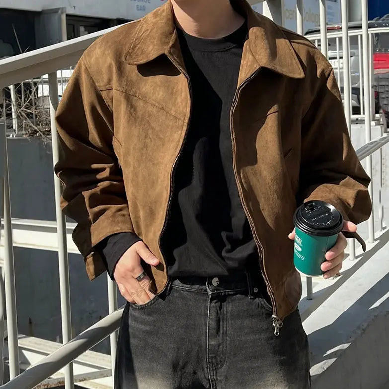 Levoire | Veste En Suède Rétro Avec Col Pour Hommes