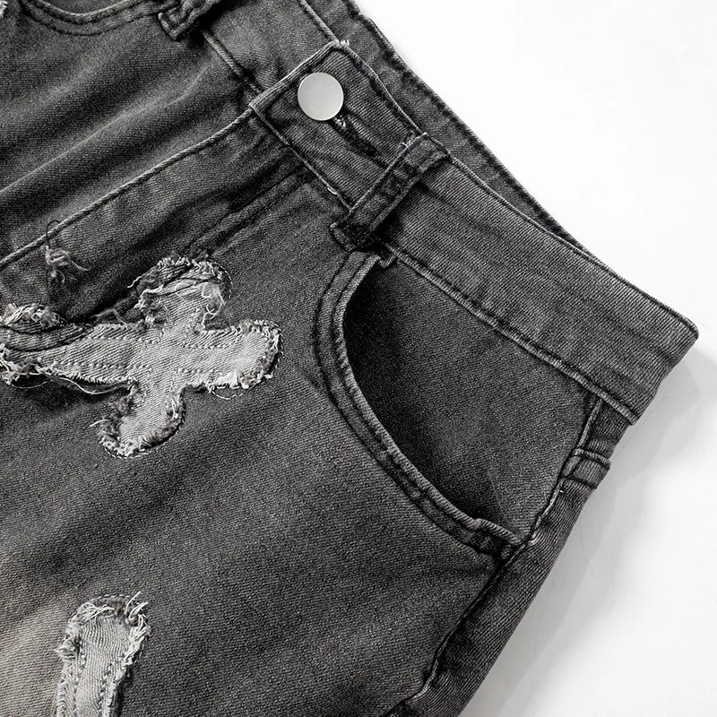 Levoire | Crop Top En Denim Brodé Mini Micro Y2K Jupe Corset Ensemble À Lacets