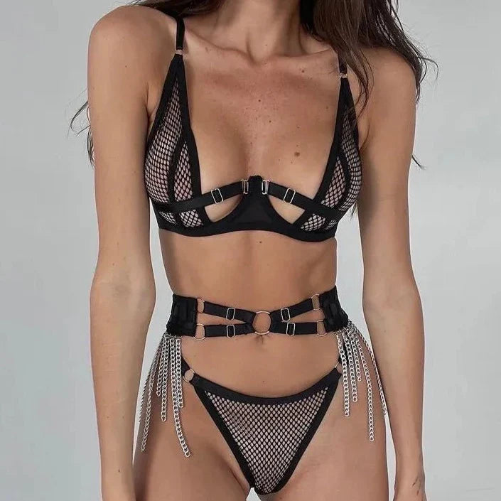 Levoire | Ensemble De Lingerie Sexy Avec Chaînes Noir