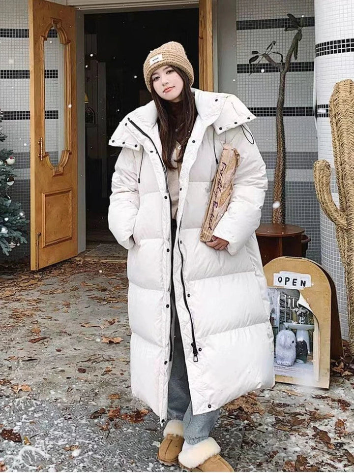 Levoire | Long Stylish Down Jacket T-With Hood Blanc