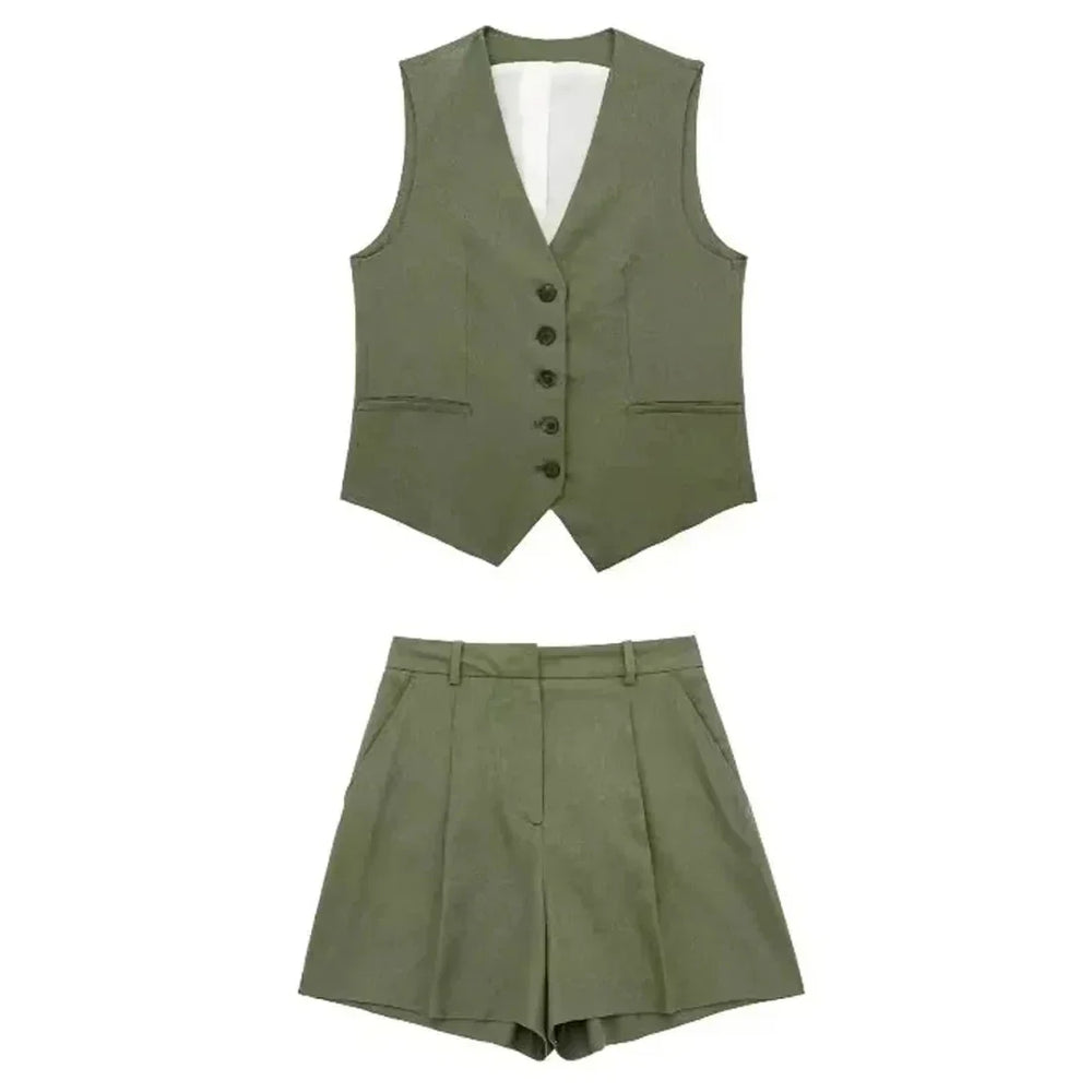 Levoire | Ensemble D'Été Élégant Pour Femmes Avec Haut À Décolleté En V Et Shorts