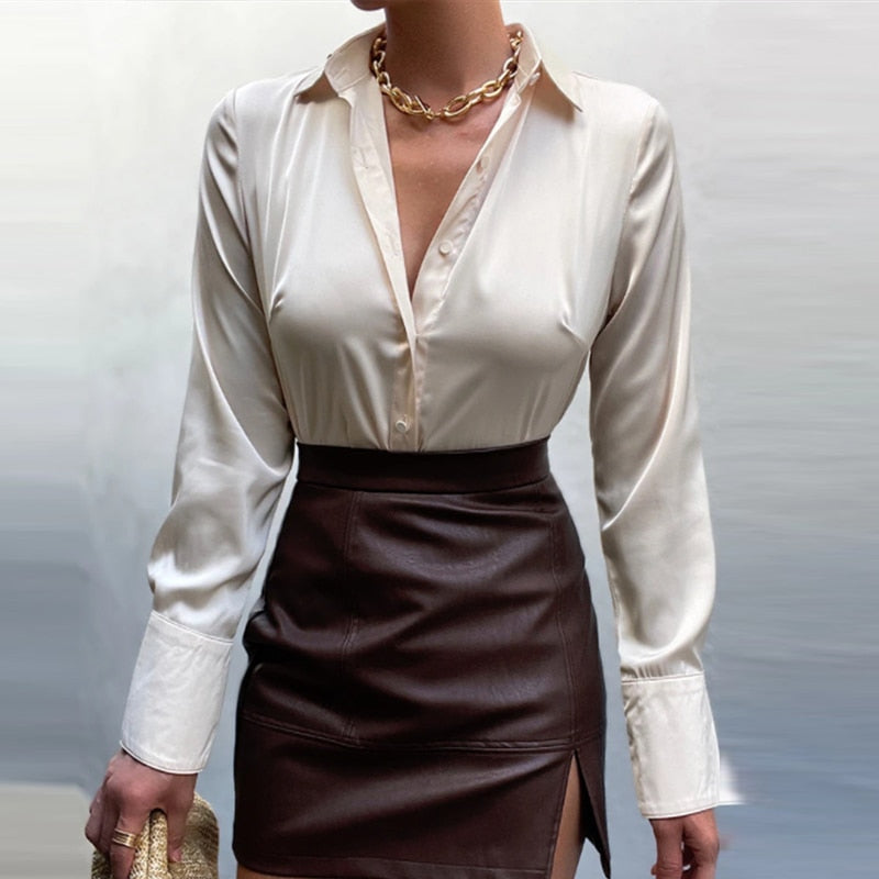 Levoire | Blouse En Satin - La Blouse Parfaite Pour Chaque Occasion ! Crème blanche