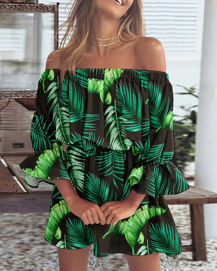 Levoire | Robe Sexy À Épaules Dénudées Imprimée Vert