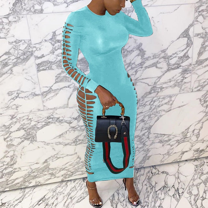 Levoire | Robe Maxi Bodysuit À Manches Longues Avec Longueur Sur Le Côté Turquoise