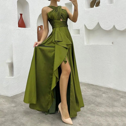 Levoire | Robe Maxi Plissée Haute Sans Manches Nouée Croisée