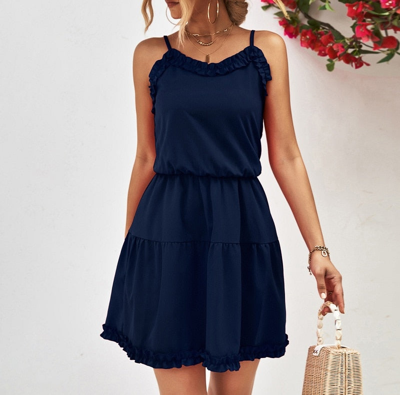 Levoire | Robe Mini Avec Volants Elegance Ludiques Bleu Fonce Femmes