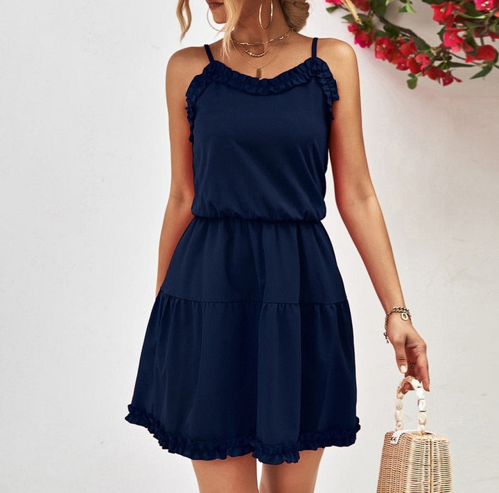Levoire | Robe Mini Avec Volants Elegance Ludiques Bleu Fonce Femmes