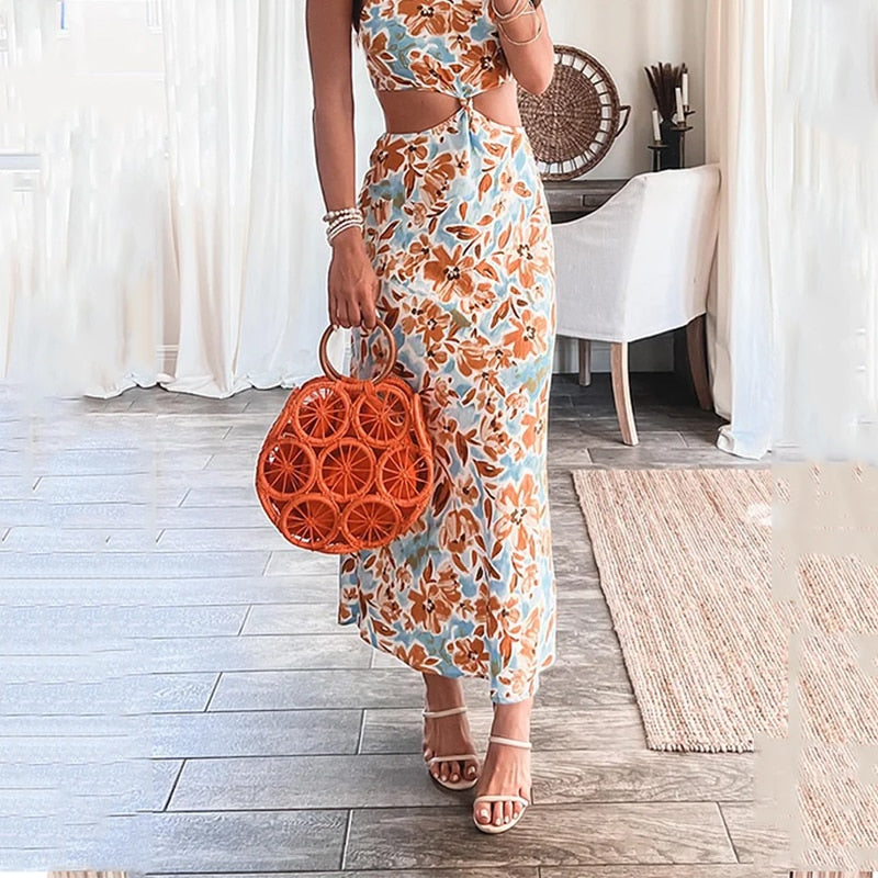 Levoire | Imprimé Floral Col Délesté Off-Shoulder Maxi Robe