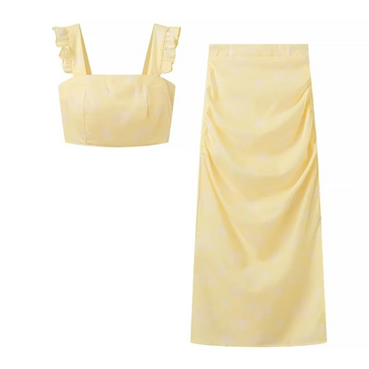 Levoire | Femmes Haut Sans Manches À Volants Et Ensemble Jupe