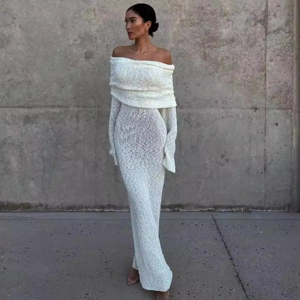 Levoire | Robes Maxi Transparentes Avec Design Off Shoulder Blanc