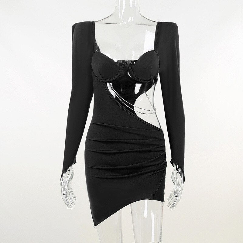 Levoire | Robe Mini Hult À Manches Longues Taille Chaîne Noir
