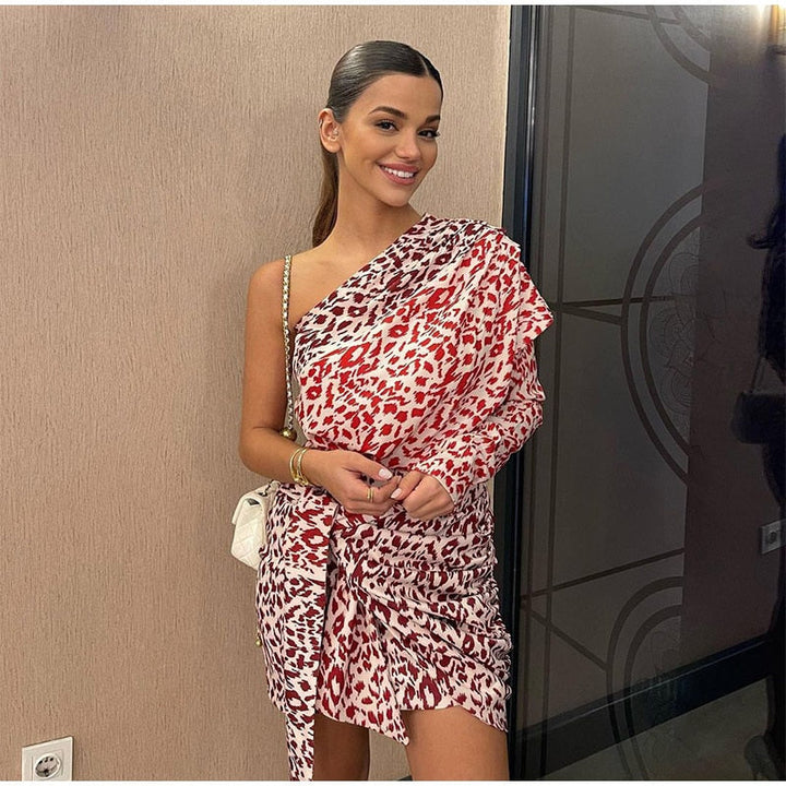 Levoire | Motif Léopard Robe Mini À Une Épaule Sans Manches