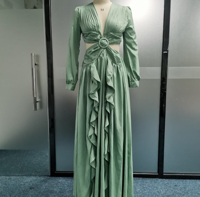 Levoire | Huleplissé Volant Manches Longues Robes Maxi