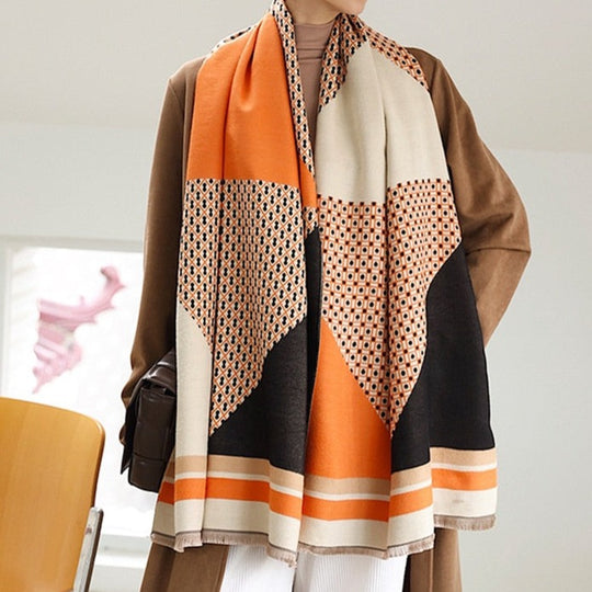 Levoire | Écharpe Douce et Confortable avec de Beaux Motifs Orange