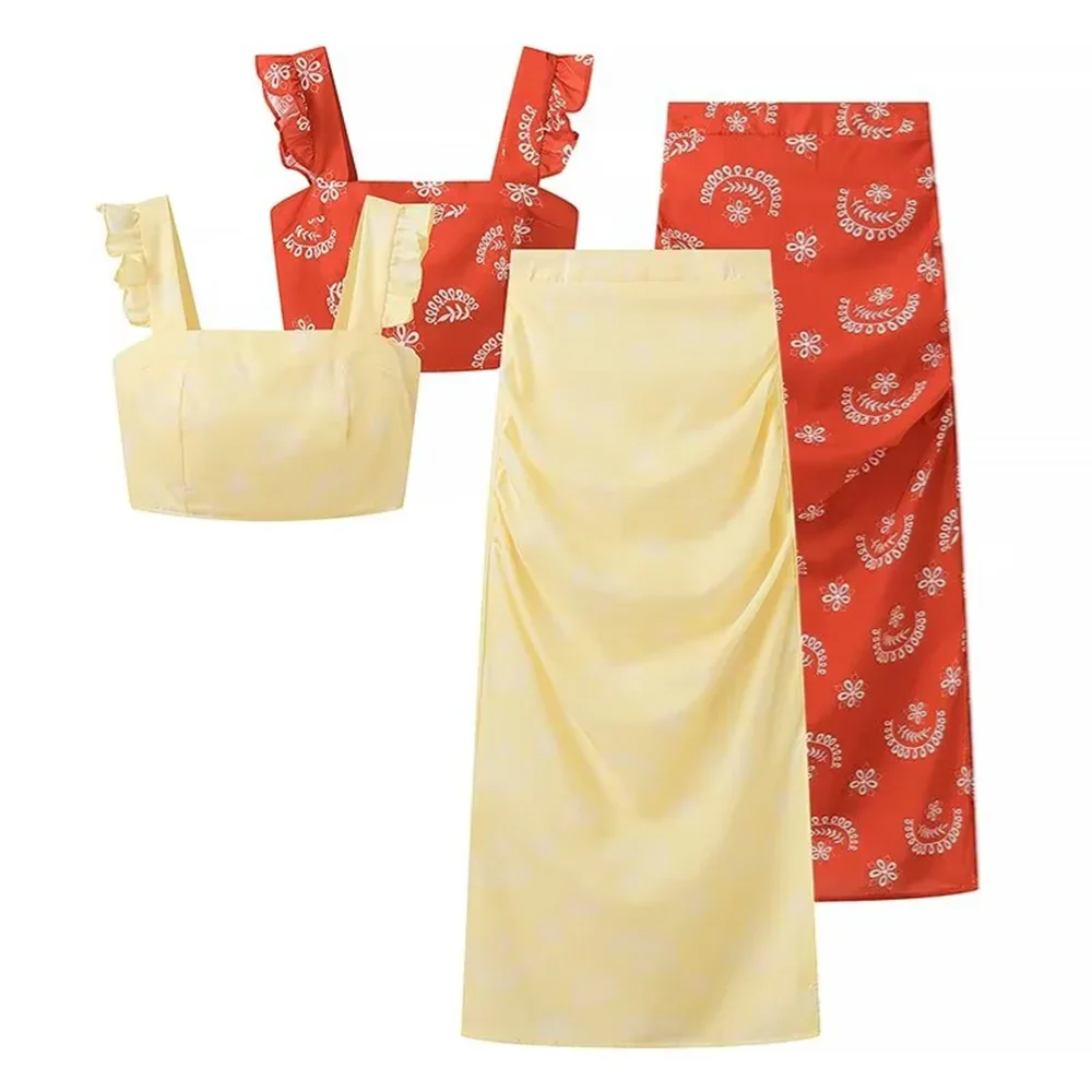 Levoire | Femmes Haut Sans Manches À Volants Et Ensemble Jupe