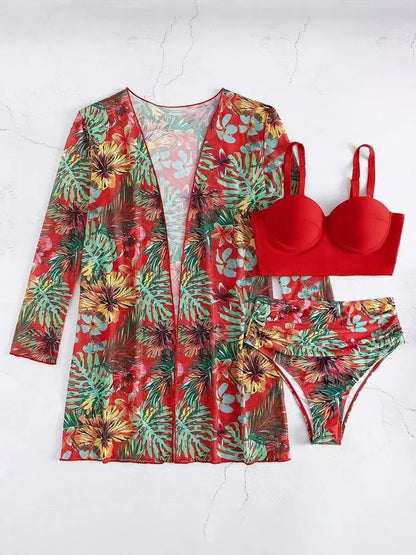 Levoire | Ensemble Bikini Trois Pièces Tropical Rouge