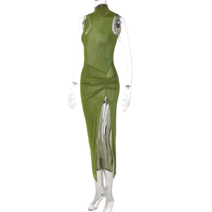 Levoire | Vert Sans Manches Bodycon Long Robe