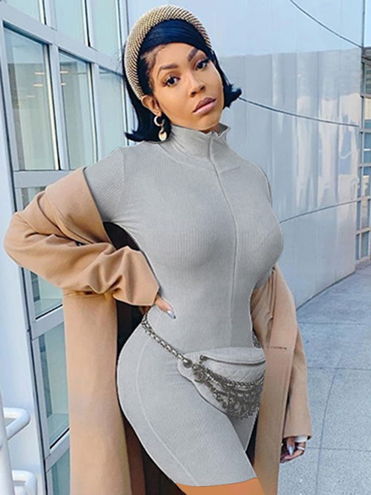 Levoire | Eng Ajusté Zip Combinaison Gris court