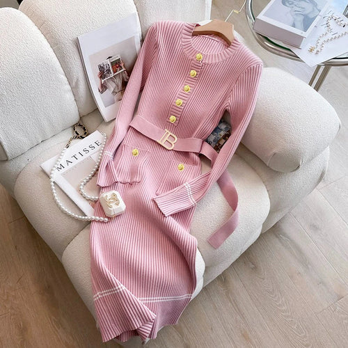 Levoire | Robe Tricotée Avec Ceinture Et Boutons