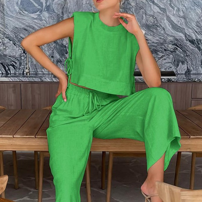 Levoire | Ensemble Pantalon/Top En Lin Vert