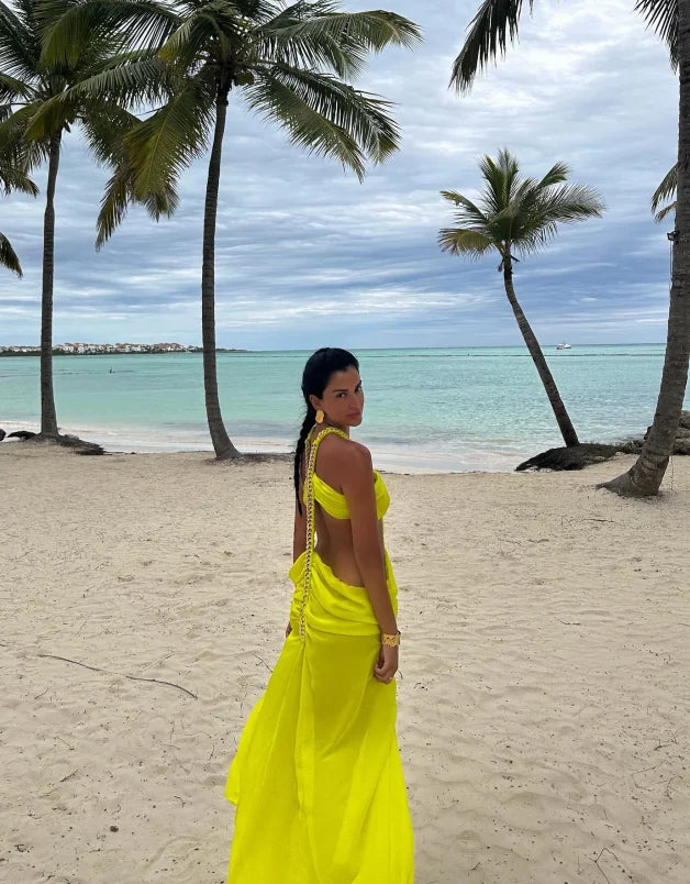 Levoire | Robe De Plage Tricotée À Motif De Poisson Jaune
