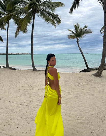 Levoire | Robe De Plage Tricotée À Motif De Poisson Jaune