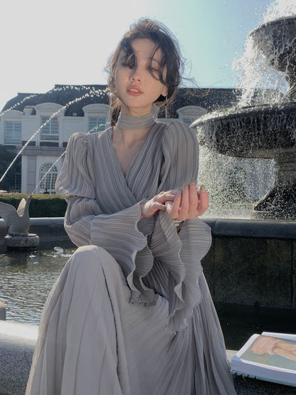 Levoire | Robe Maxi Plissée Vintage Sans Manches