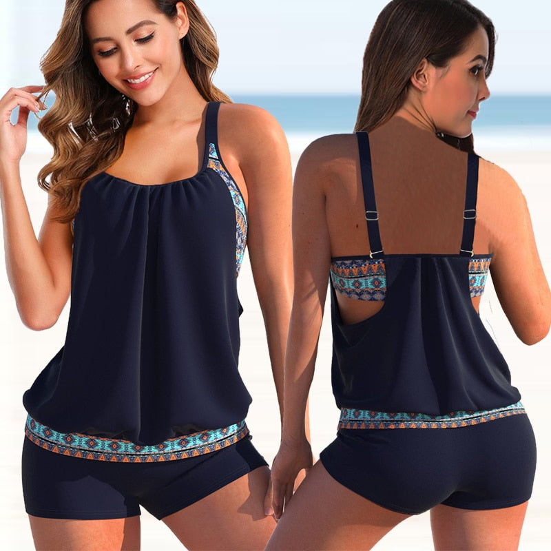 Levoire | Ensemble De Tankini Bicolore Pour Femmes Bleu marine