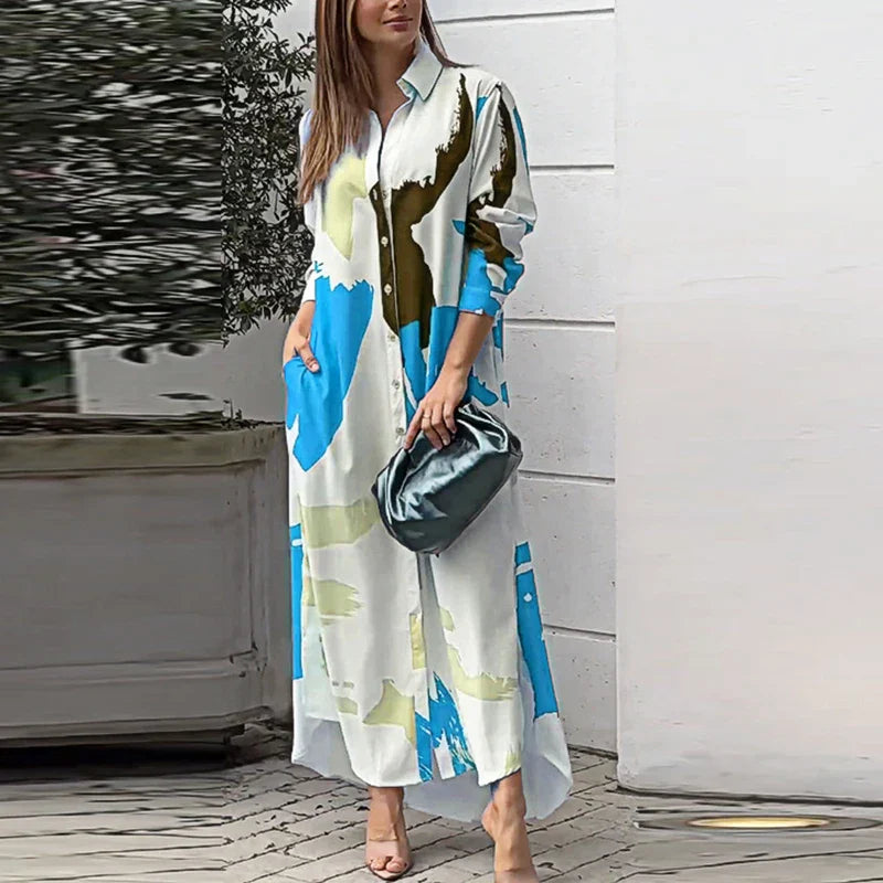 Levoire | Robe Élégante Coupe Cintrée Blanc & Bleu