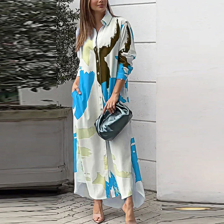 Levoire | Robe Élégante Coupe Cintrée Blanc & Bleu