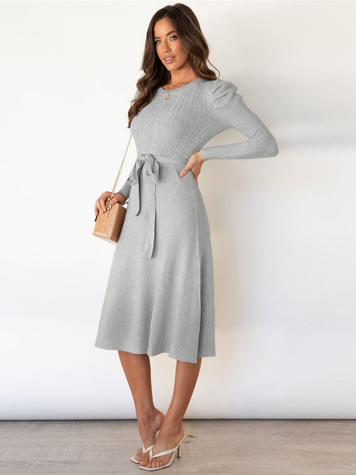Levoire | Robe Midi Tricotée Élégante Avec Ceinture Pour Femmes