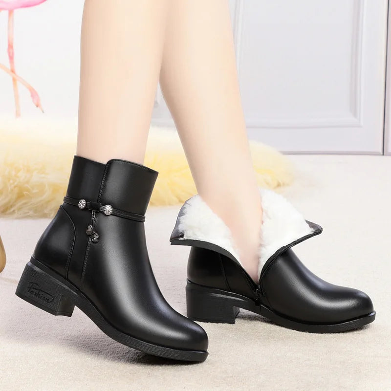 Levoire | Bottes D'Hiver En Cuir Véritable Pour Femme Peluche noire