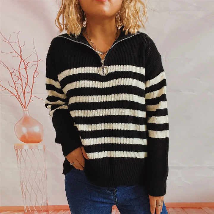Levoire | Pull Zippé Rayé Noir