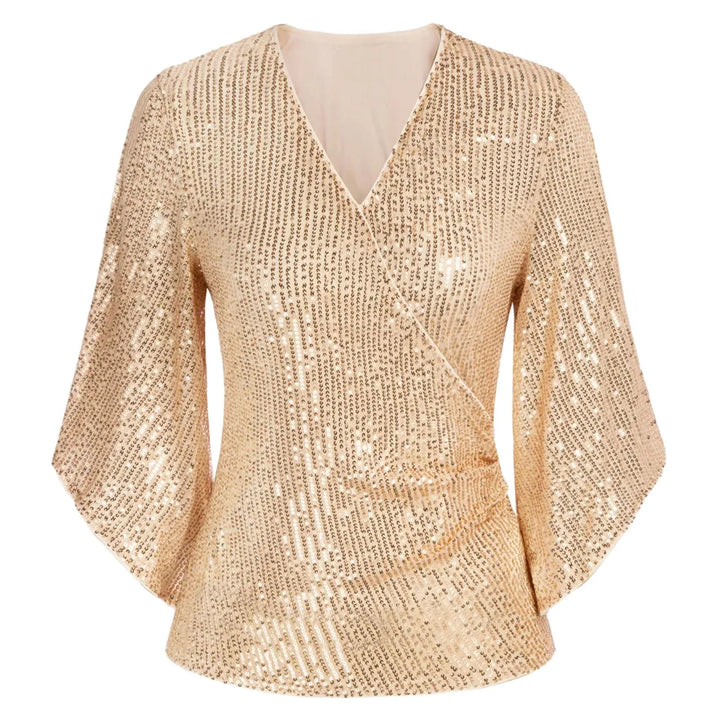 Levoire | Chic Blouse À Paillettes À Col V Avec Manches Évasées