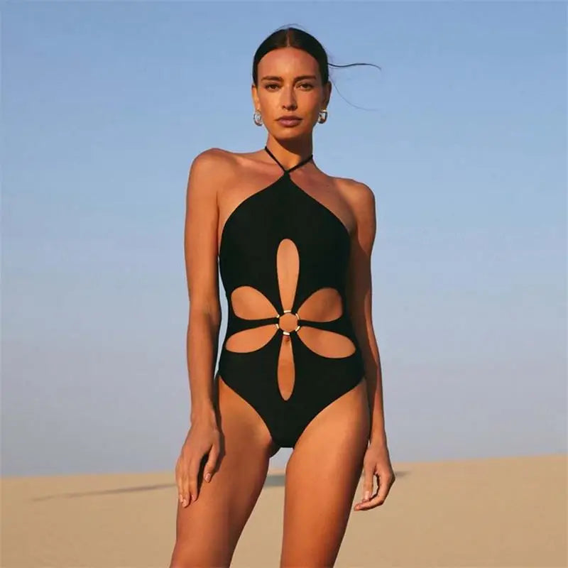Levoire | Maillot De Bain Une Pièce Avec Décolleté Fleuri Noir