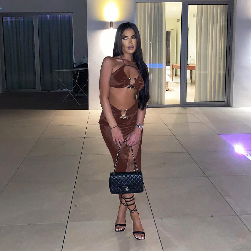 Levoire | Crop Satin Sans Manches & Couture Latérale Midi Robes
