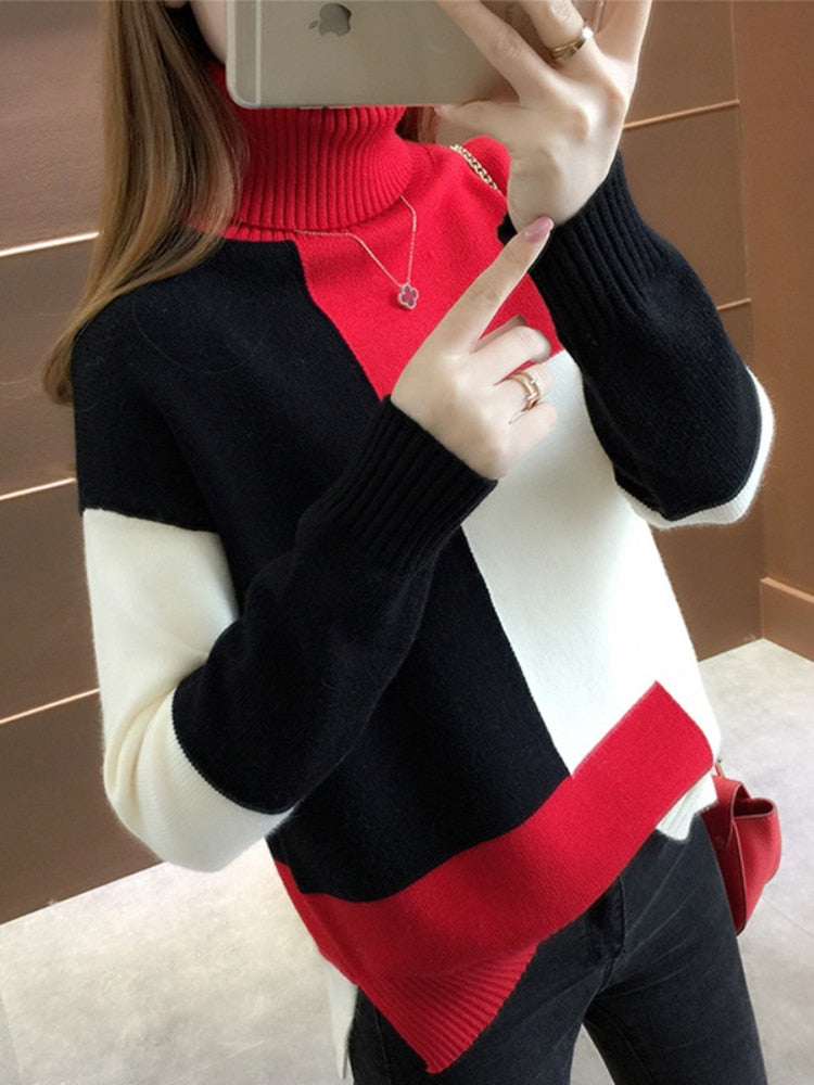 Levoire | Pull À Blocs De Couleur Confortable & Stylé Rouge-Noir Une taille