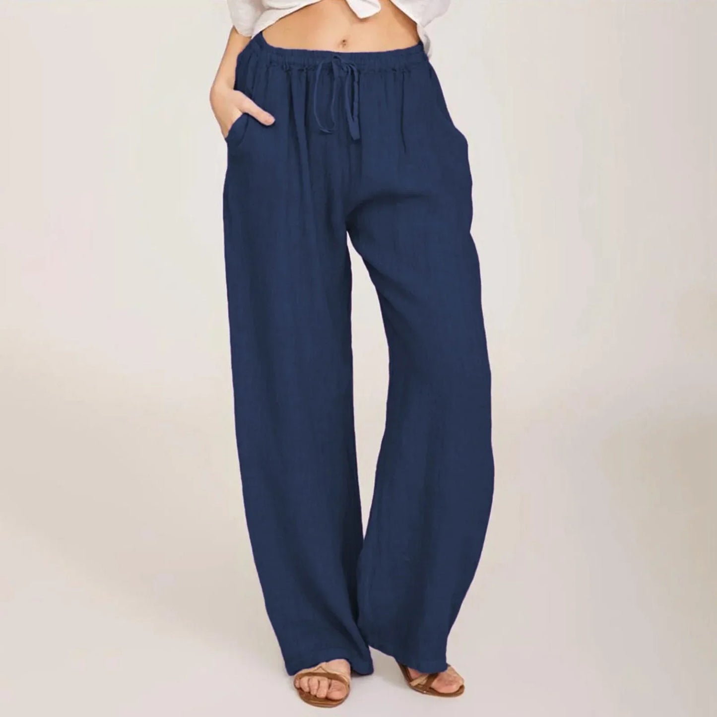 Levoire | Pantalon En Coton Et Lin Respirant Pour Femmes Bleu foncé
