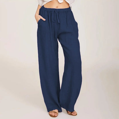Levoire | Pantalon En Coton Et Lin Respirant Pour Femmes Bleu foncé